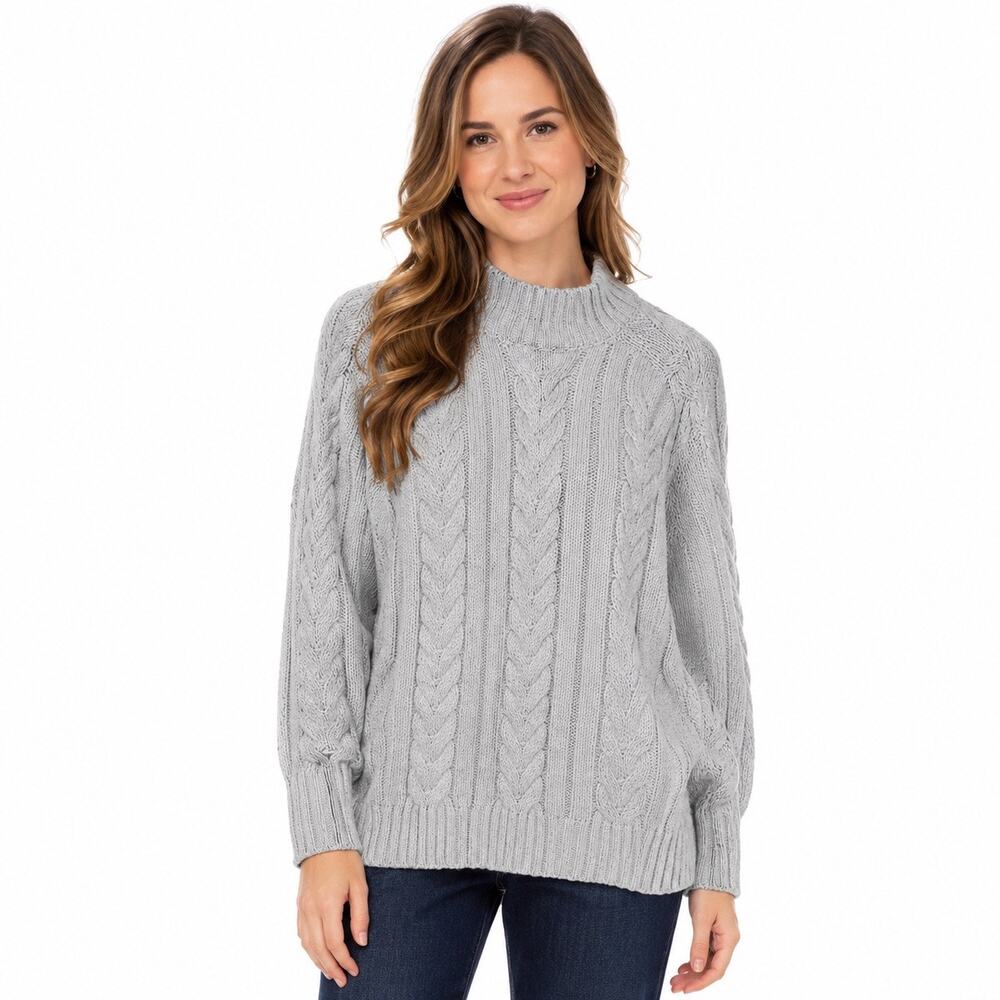 Ann Taylor Women's Gray Cable Knit Mock Neck Sweater XXL 5% Wool